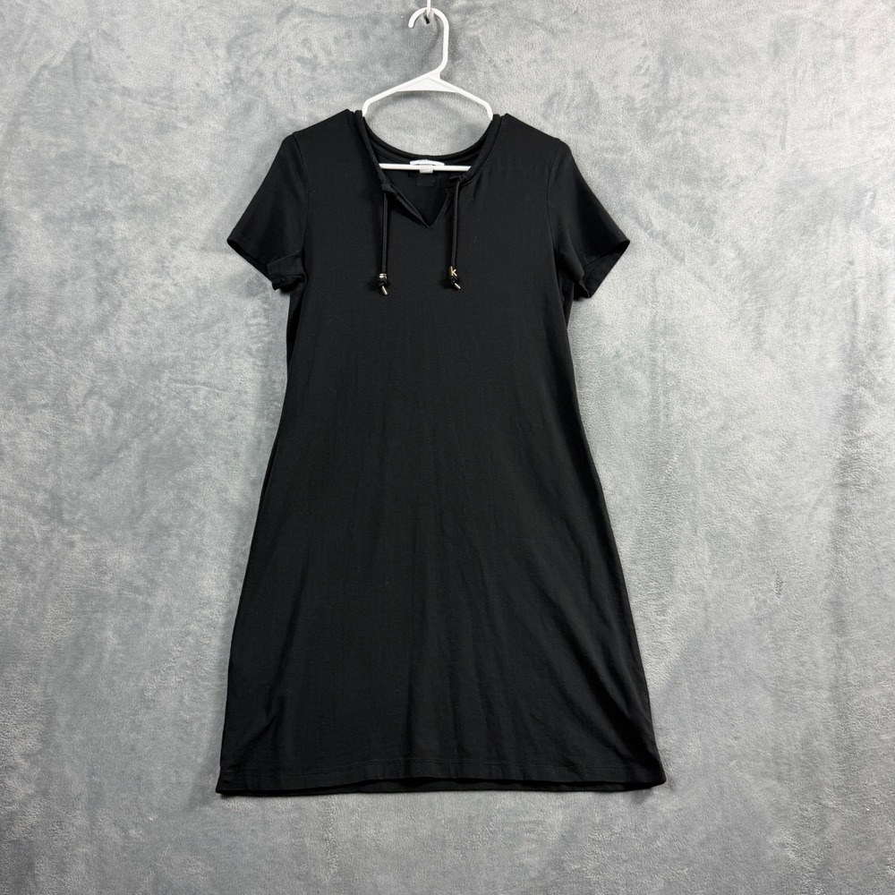 Calvin Klein Womens M Black T-Shirt Dress Midi Short Sleeve Cotton Quiet Luxury